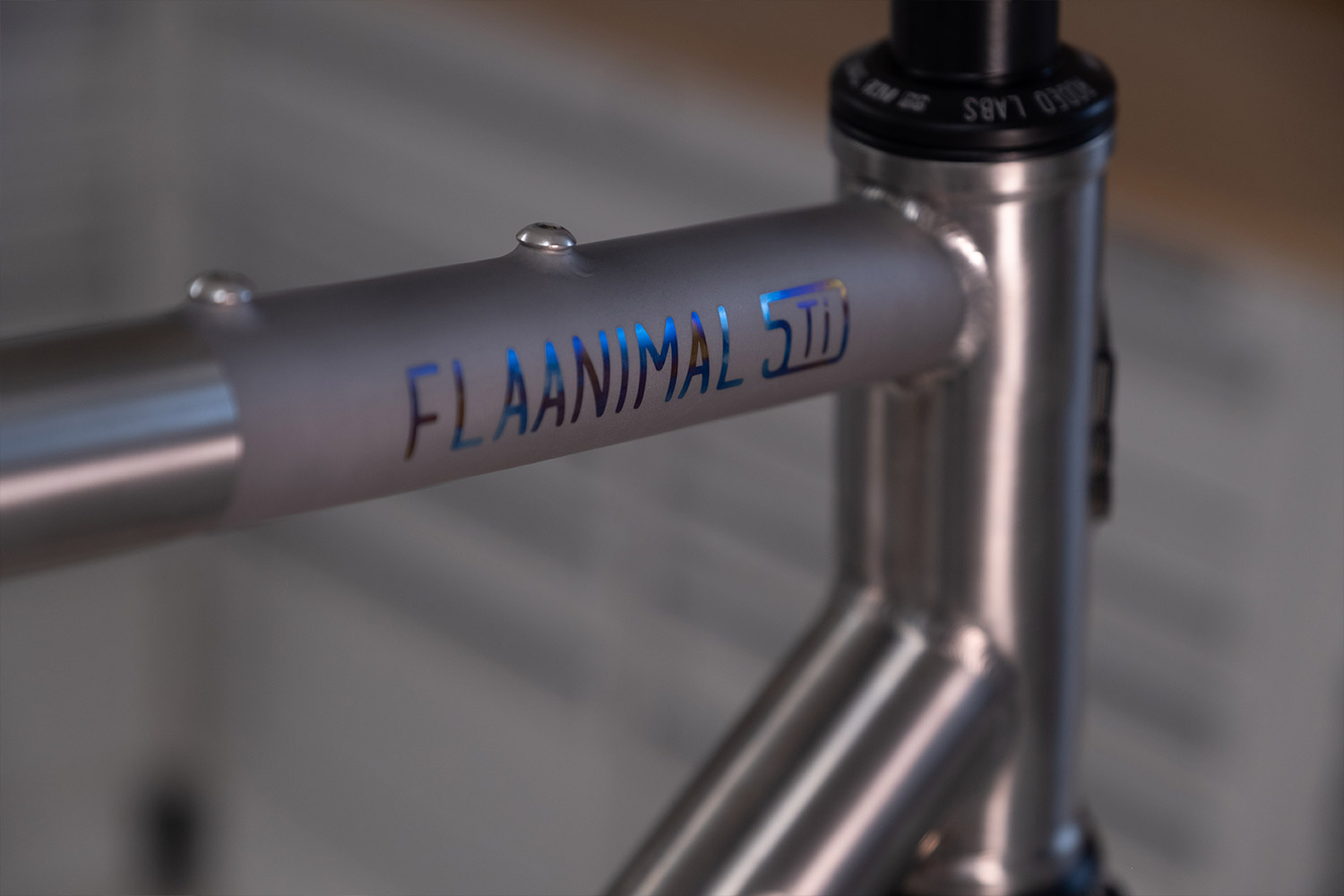 Multi color anodized titanium gravel bike. Flaanimal 5 Titanium bicycle by Rodeo Labs.