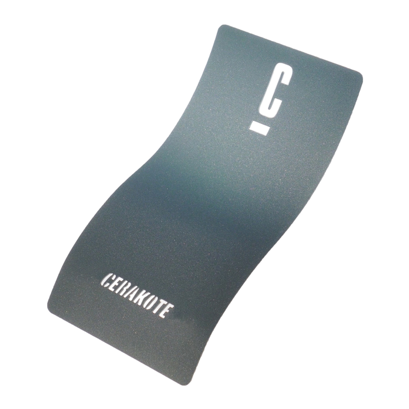 A curved, textured gray material piece with 'C' and 'CERAKOTE' printed on it, resembling a product component.